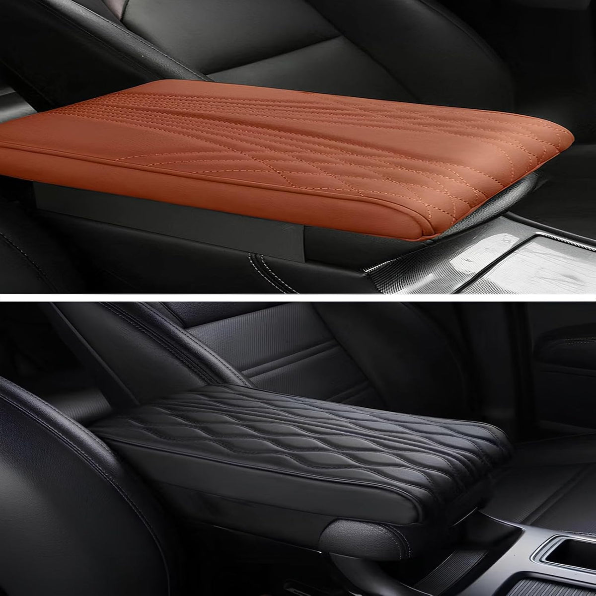 Leather Car Armrest Box Mat - 2023 New Waterproof Car Center Console Cover Mat, Universal Armrest Mat, Leather Car Armrest Cover for SUV/Truck/Vehicle (A-Gray)