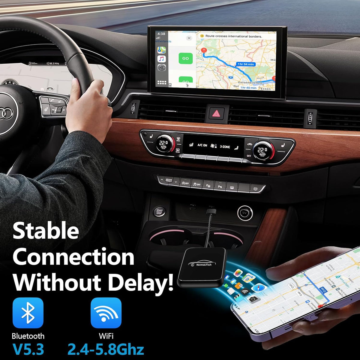 Wireless CarPlay Adapter for Apple iPhone | Mini USB Design for Convert Wired to Wireless Car Play Adapter - No Latency from iOS 10+ to Screen w/USB C (Black)