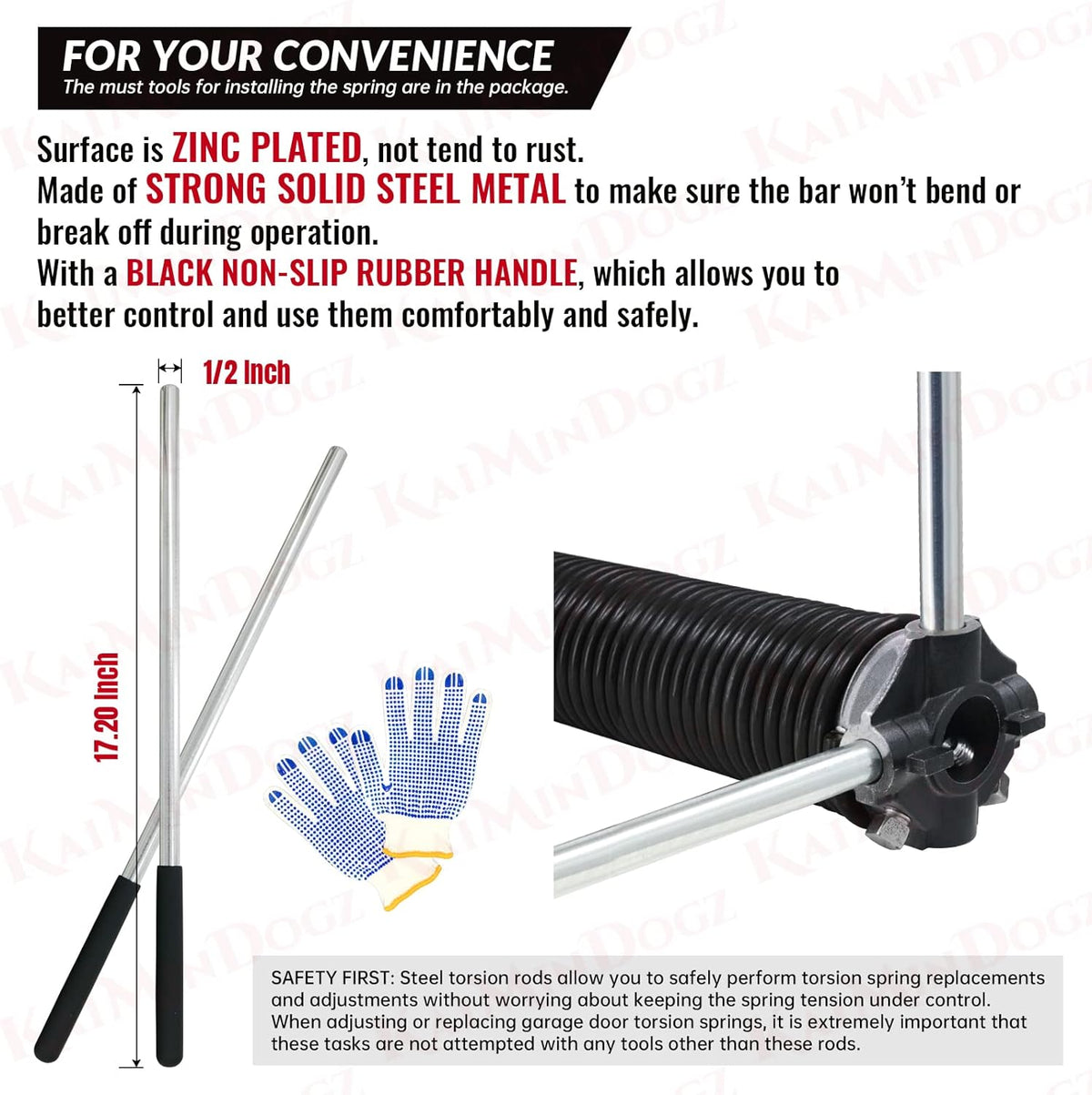 Pair of 1.75" Garage Door Torsion Springs Set with Non-Slip Winding Bars&Gloves, High Precision Electrophoresis Oil-Free Black Coated for Replacement, MIN 16,000 Cycles (0.225 x 1.75"x 33")