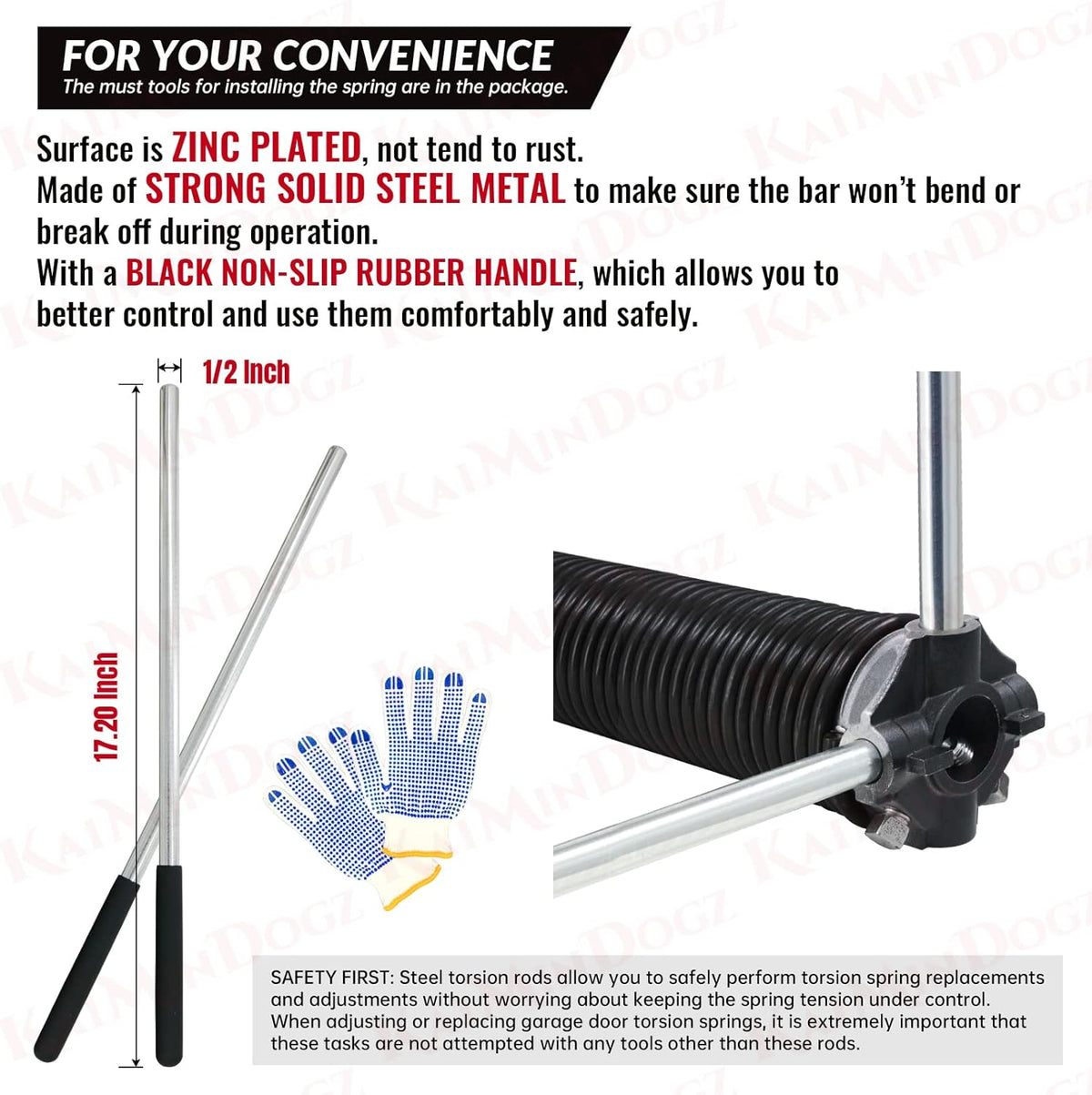 Pair of 1.75" Garage Door Torsion Springs Set with Non-Slip Winding Bars&Gloves, High Precision Electrophoresis Oil-Free Black Coated for Replacement, MIN 16,000 Cycles (0.225 x 1.75"x 25")