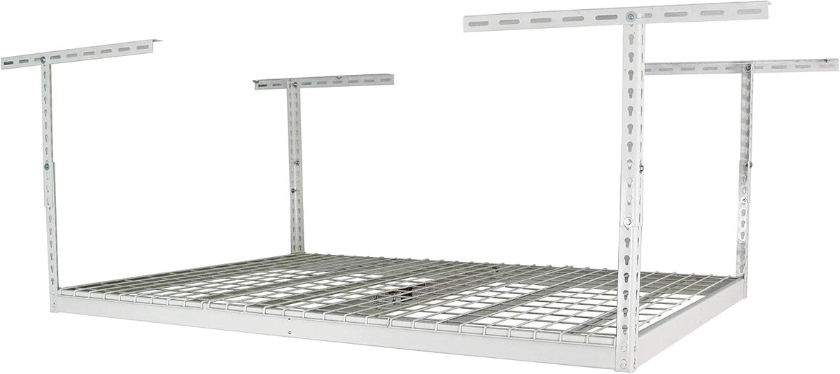 SafeRacks 4x6 Overhead Garage Storage Rack - Height Adjustable Steel Overhead Storage Rack - 500 Pound Weight Capacity (White, 12"-21")