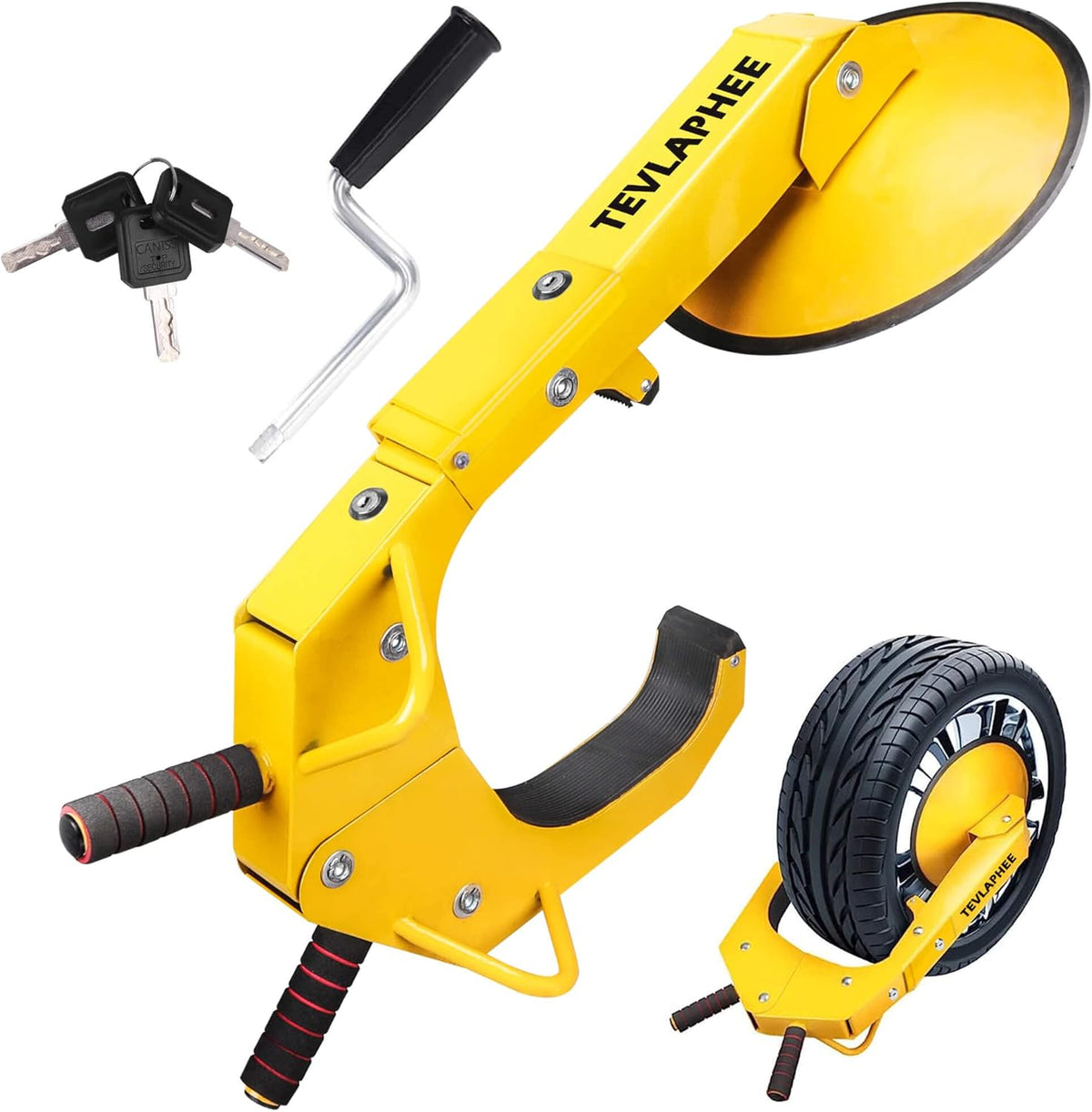 Tevlaphee Wheel Lock - Car Boot Anti-Theft Trailers Wheel Clamp Lock Parking Boot for Cars, Trucks, SUVs, Campers - Upgraded Dual Lock Adjustable Lug Nuts Cover