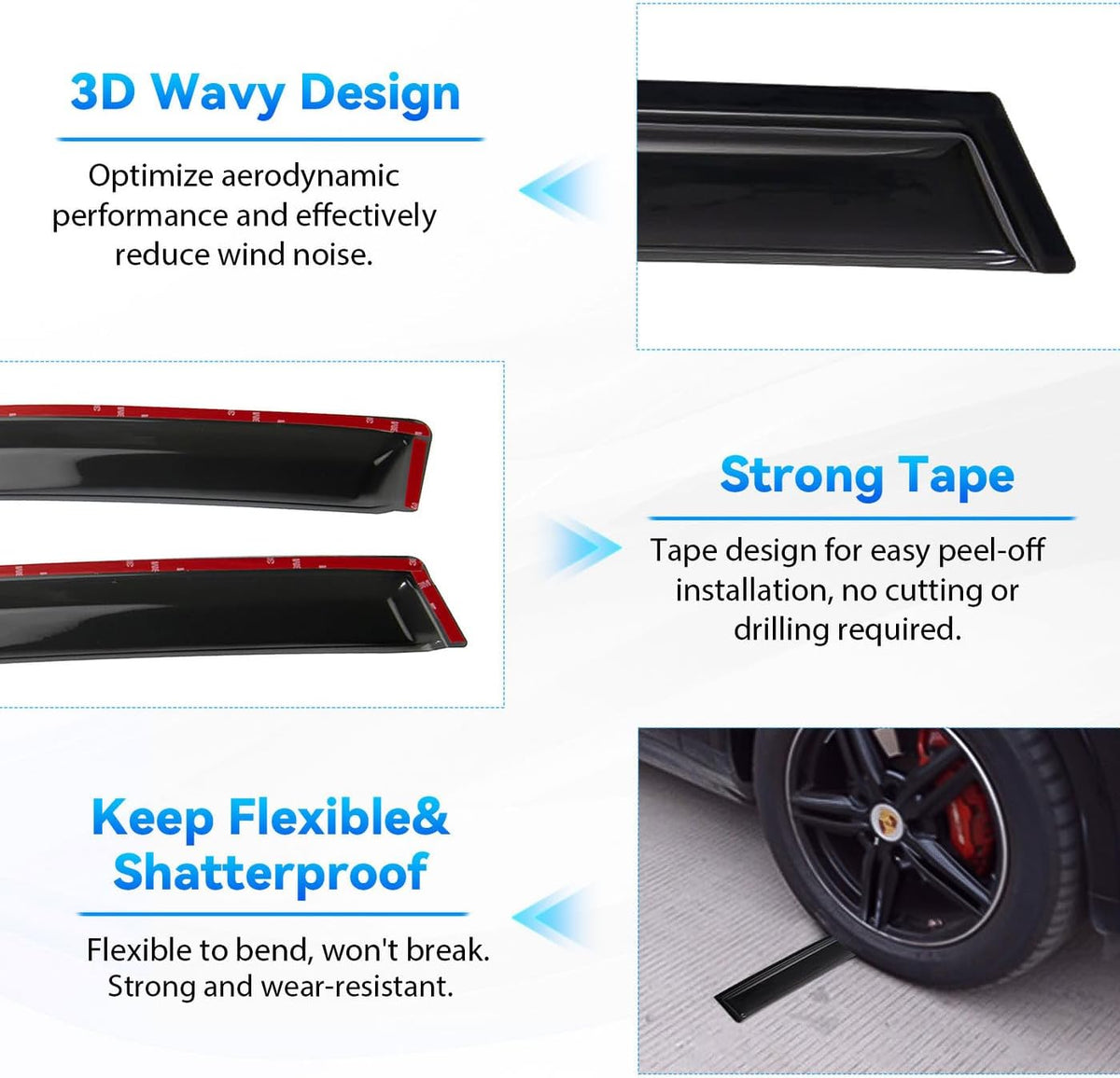 4pcs Front+Rear Smoke Tint Sun/Rain Guard Outside Mount Tape-On Vent Window Visors Compatible with 2020-2024 Jeep Gladiator 2018-2024 Jeep Wrangler JL 4-Door