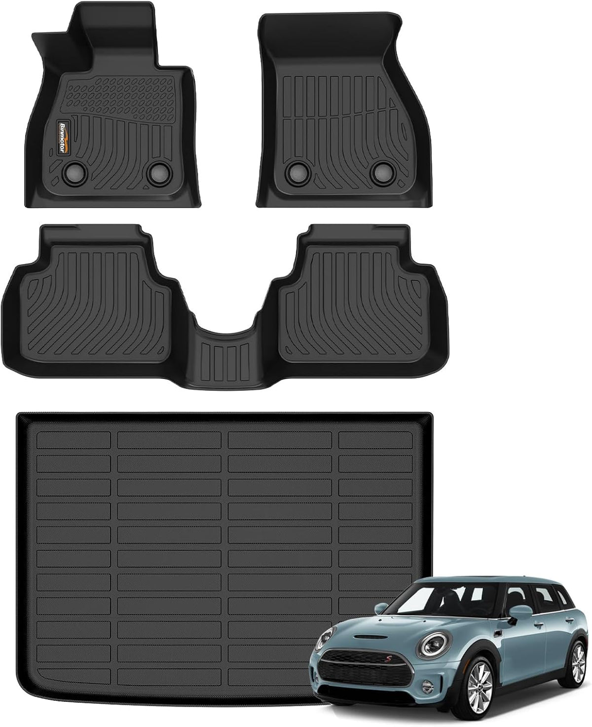 Binmotor-Floor Mats Cargo Liner Full Set for Mini Clubman 2016-2024, All Weather Car Floor Mat TPE Rubber Liners for Clubman Accessories Mats Trunk Mat-Black