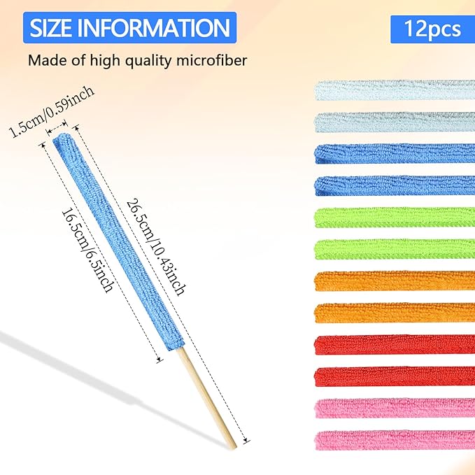 12 Pcs Microfiber Detail Duster Sticks Fan Cleaning Brush Crevice Cleaning Tool AC Vent Cleaner Mini Split Cleaning Kit Fan Blade Cleaner Dusters for Cleaning Home Car Window Blind(Multicolors)