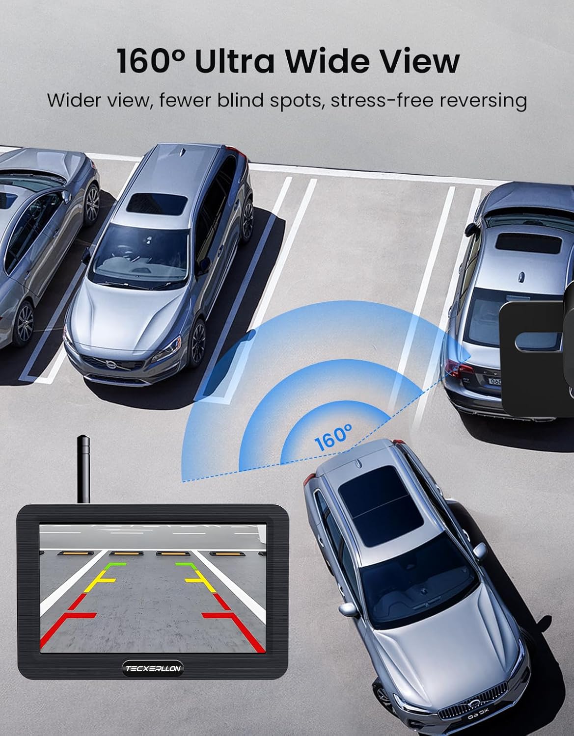 Backup Camera, Solar Wireless Backup Camera with 5" 1080P Monitor, Vehicle Backup Cameras with 5000mAh Solar Battery, IP69K Waterproof Rear View Camera for Car, Van, SUV, Truck, Trailer