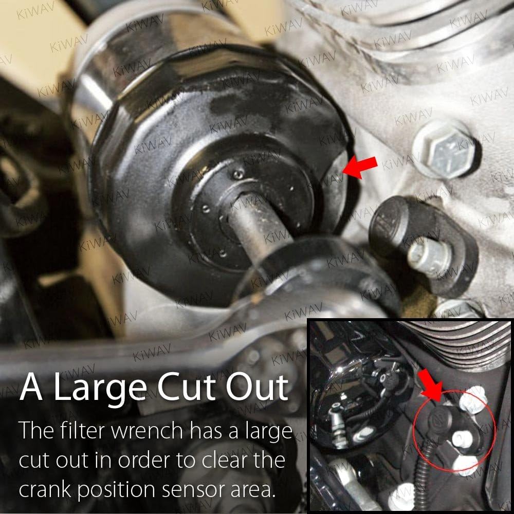 KiWAV Oil Filter Cap Wrench Tool compatible for 1984-2021 Harley Spin-on Oil Filters (Except '15-later XG) Twin Cam Oil Filters with 76 x 14 Flutes (Crank Sensor)