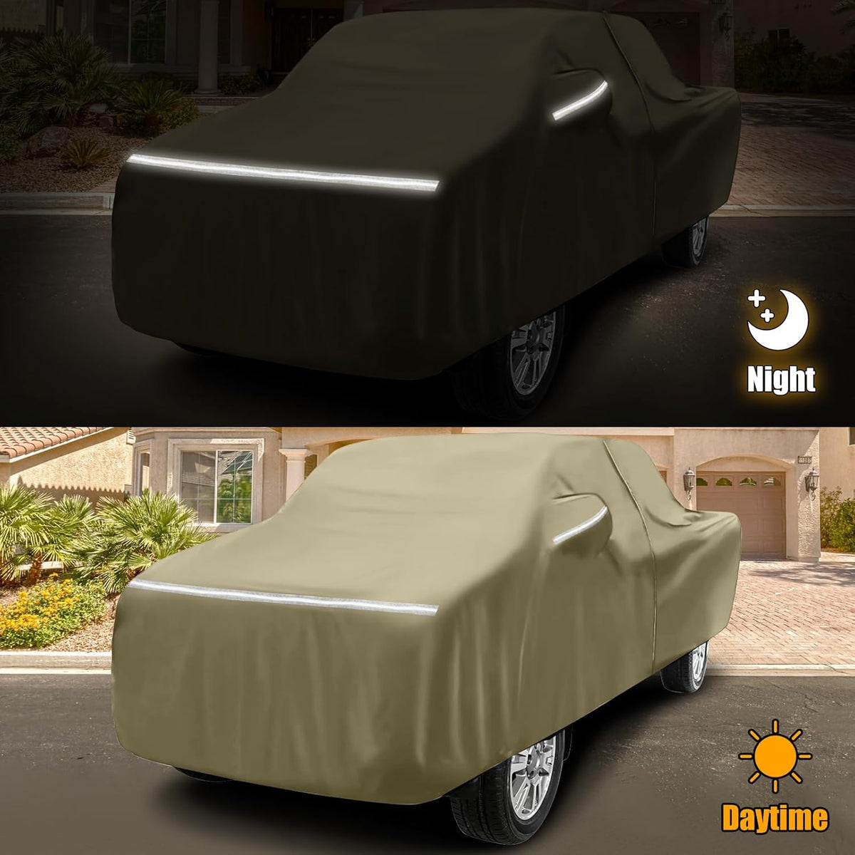 Waterproof Truck Covers Replace for 2005-2025 Toyota Tacoma Double Cab 5ft, Multilayer Heavy Duty with Cotton Liner All Weather Car Cover with Zipper Door, Windproof Bands for Snow Rain Protection