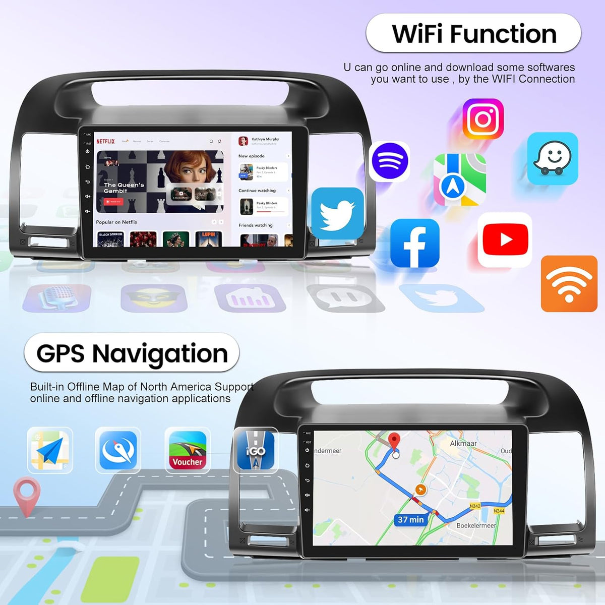 [8 Core 4+64G] Car Radio for Toyota Camry 2000-2006 with Wireless Carplay and Android Auto - 9 Inch IPS 1280 * 720 Touchscreen Android Stereo - DSP / 59 UI Themes/WiFi/GPS/SWC + AHD Backup Camera