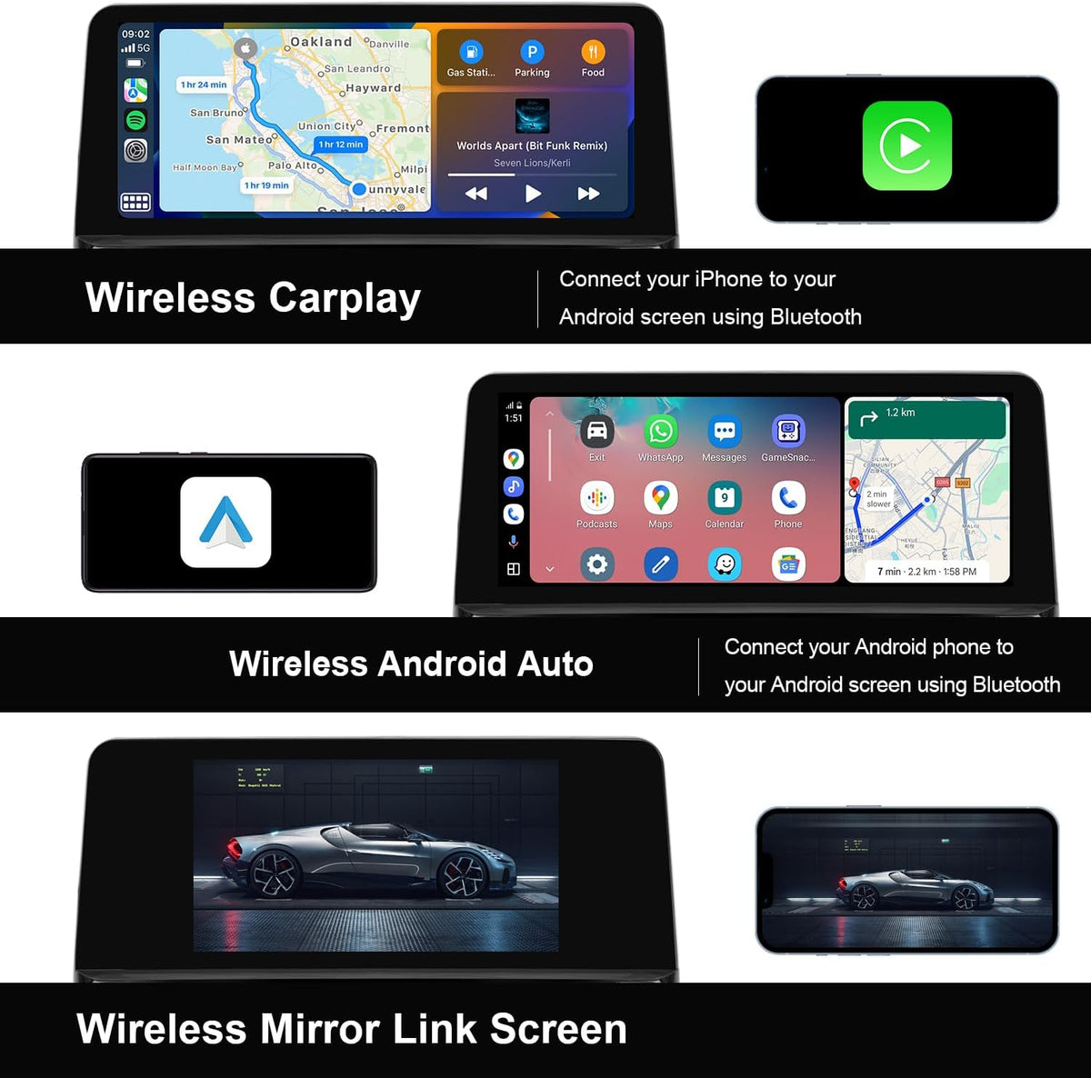 PEMP Linux Vertical Screen E70 E71 CIC Wired and Wireless CarPlay Retrofit Android Auto Mirror Link Car Screen for BMW X5 X6 (2010-2012) with a 720P AHD Reverse Camera