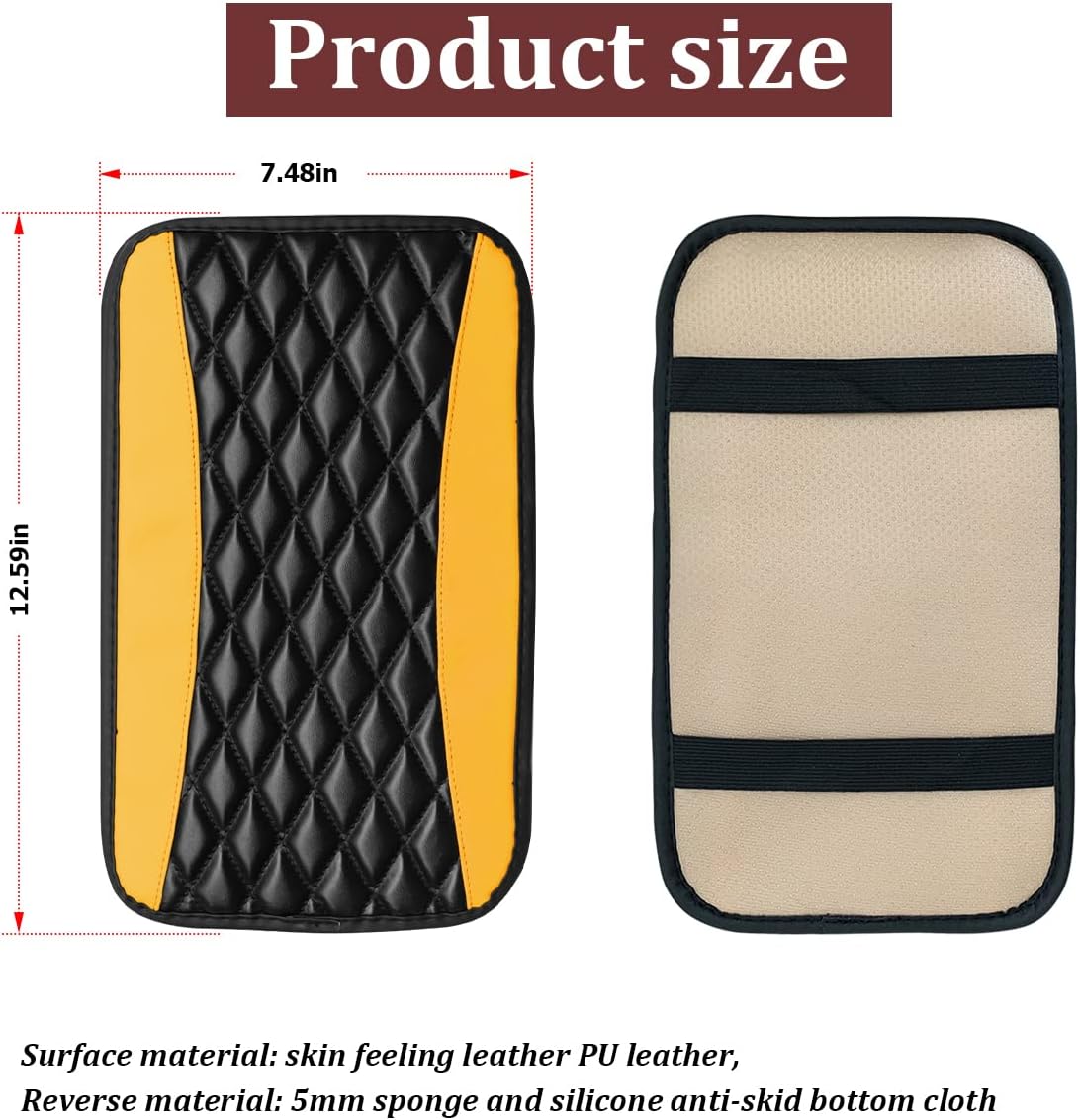 Moly Magnolia Car Center Console Cover, Leather Waterproof Armrest Seat Box Cushion Pad, Universal Decor Protector Mat, Auto Interior Accessories for SUV Truck Vehicle (Yellow)