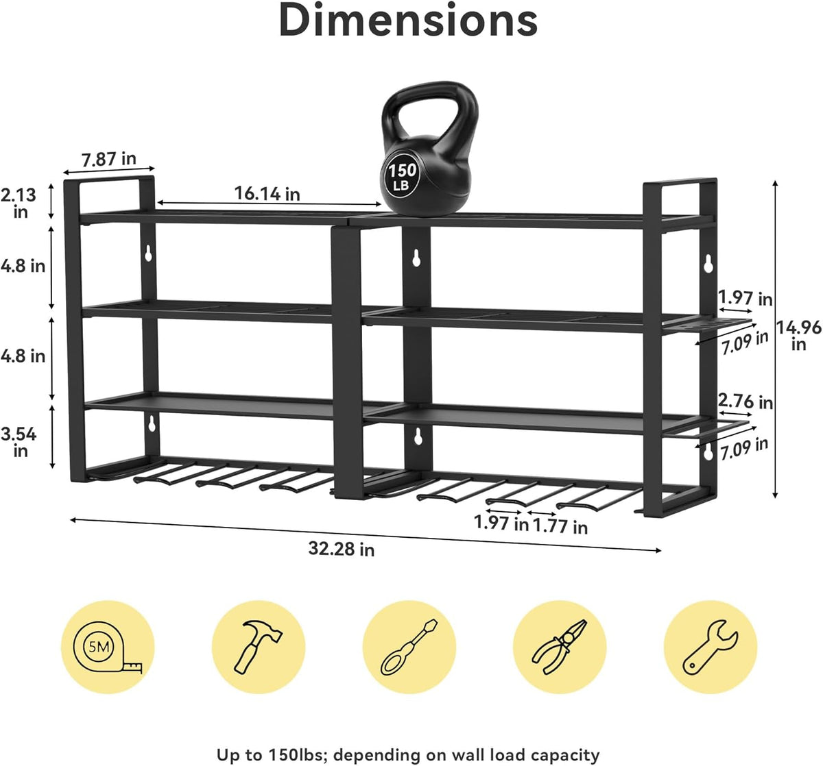 Power Tool Organizer Wall Mount, 4 Layer Heavy Duty Metal Power Tool Storage Rack, 8 Drill Holders Wall Mount, Utility Racks Cordless Tool Storage Rack for Garage Workshop Fathers Men Gift