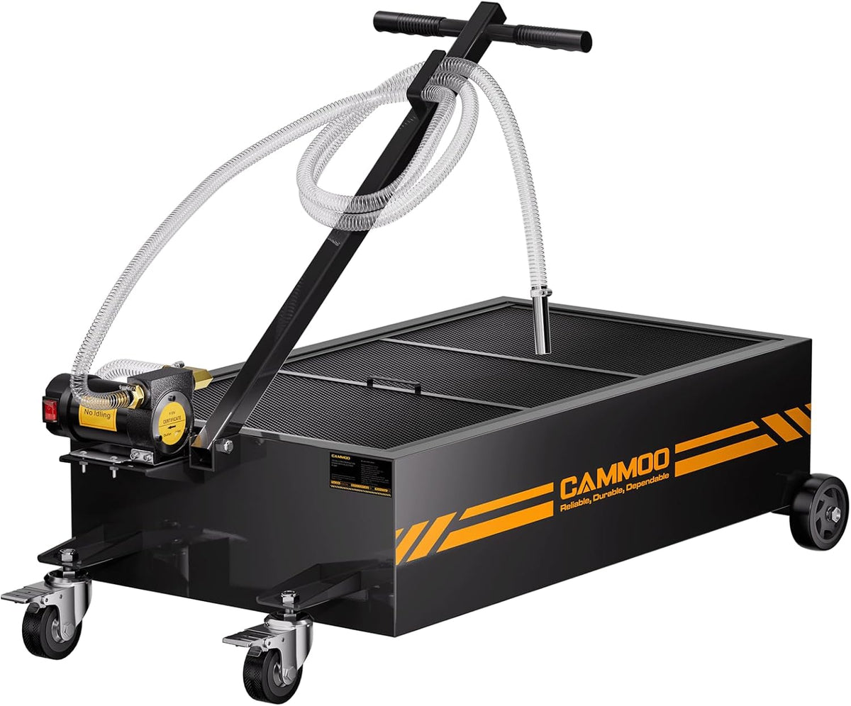 25 Gal Electric Oil Drain Pan, 110V High-Flow Pump, 9.8 FT Hose, 200 W Motor, 2 Locking Swivel Casters and 2 Directional Wheels Stable, Folding Handle, Heavy-Duty for Trucks, RVs, SUVs, Black