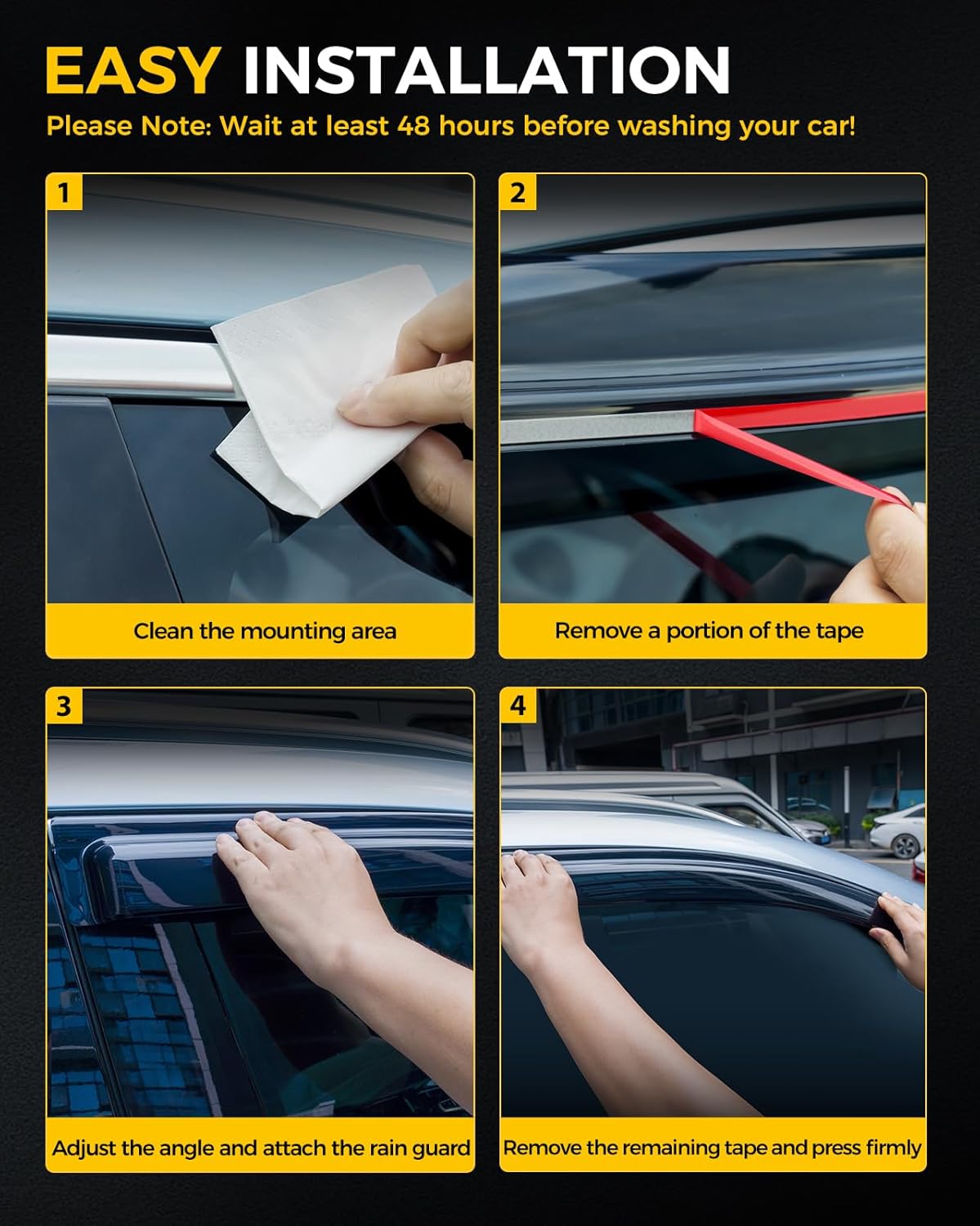 Rain Guards for Car Windows, Tape-On Window Visors Rain Guards Fit for 2022-2024 Toyota Tundra Crew Max, Window Deflectors, Vent Visors for Toyota Car Accessories, 4 Pieces