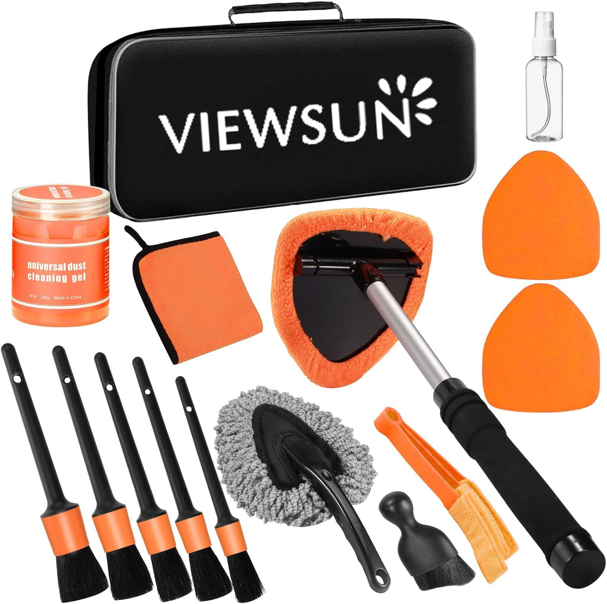Viewsun Windshield Cleaner Tool, 15Pcs Car Interior Cleaning Kit, Detailing Kit Cleaner, Detailing Brush, Cleaning Gel, Inside Cleaning Supplies Accessories for Trucks, SUVs, RVs Window