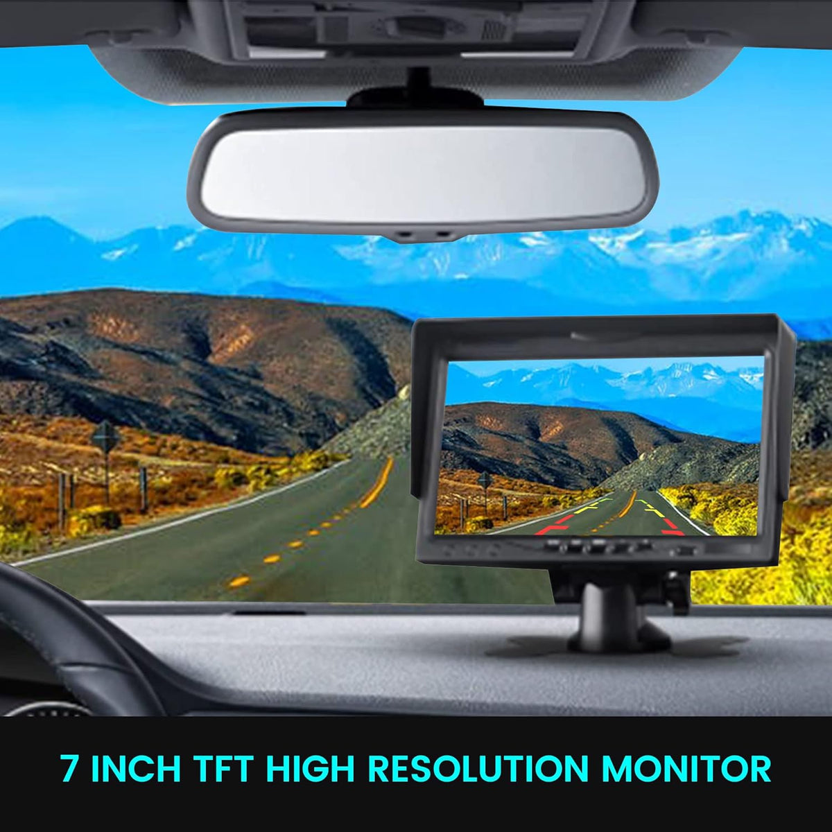 Anina 7 Inch Monitor Quad Split HD Screen 4 Channels RCA Video Inputs for Car Pickup Truck SUV Vehicle with Headrest Mounting Bracket