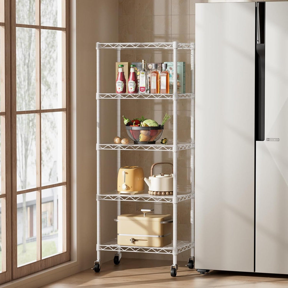 SINGAYE 5 Small Wire Shelves Kitchen Pantry Close Home Organizers and Storage Bathroom Shelf Laundry Room Organization Adjustable Book Metal Garage Shelving Unit