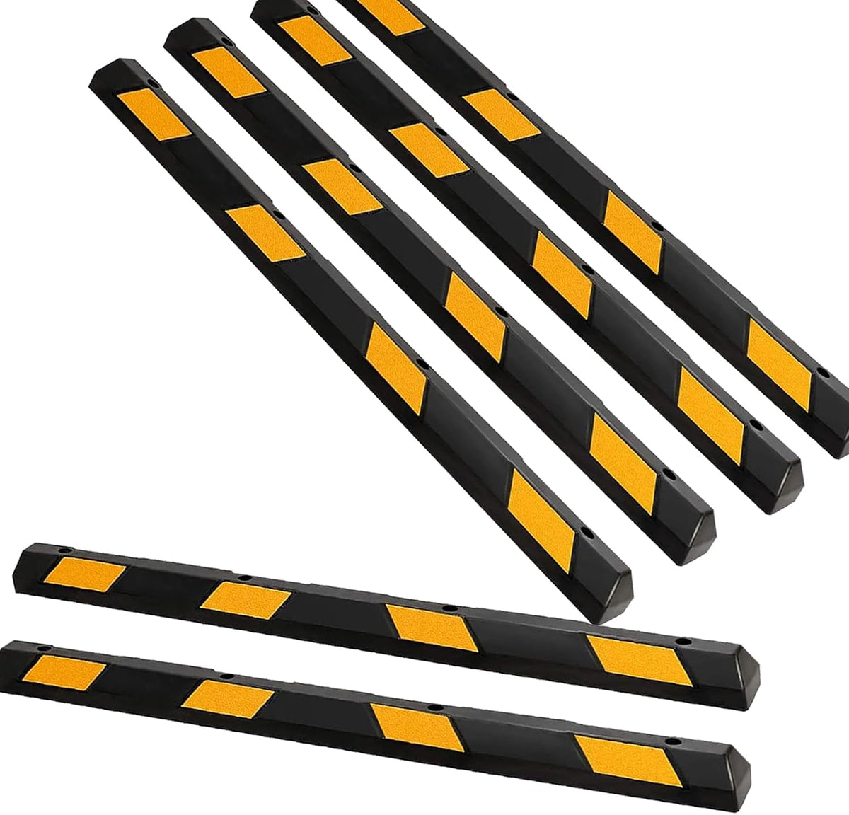 ERGOMASTER Parking Stopper for Garage,72” Rubber Parking Block with 8 High Reflective Yellow Safety Stripes for Vehicles Truck Driveway, Protect Pumpers from Cars Vans Trucks (6 Pack)