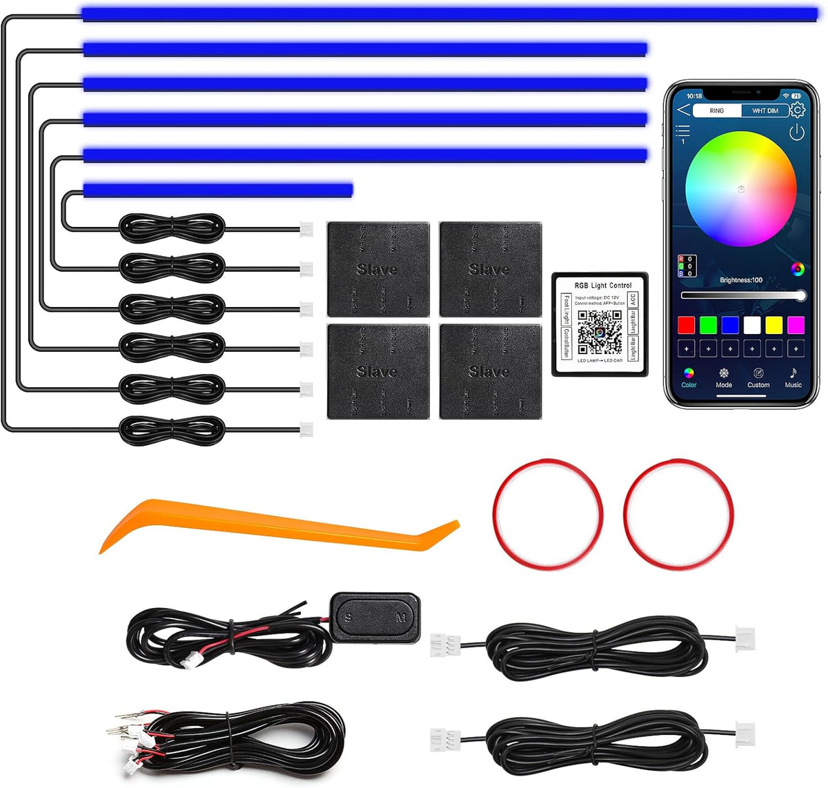 Acrylic Interior Car LED Strip Light with Wireless APP, RGB 6 in 1 with 175 inches 612 LEDs Fiber Optic Car Ambient Lighting Kits, Dynamic Music Sync Neon LED Strip Lights for Car