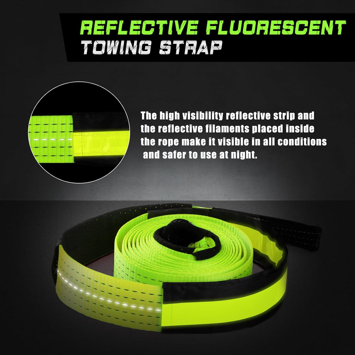 MAIKEHIGH Tow Strap Heavy Duty with Hooks, 2"×16ft (22,000Lbs) Recovery Strap with D-Ring Shackles (2pcs) + Protective Gloves (2pcs), Tow Rope for Car Truck SUV ATV (Green)