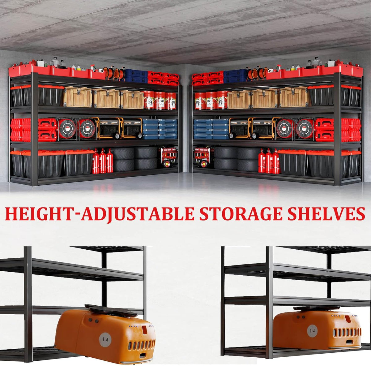 67" Wide Garage Shelving Unit, 67" W x 24" D x 68" H, Heavy Duty Garage Storage Shelves,3500 LBS Capacity, Industrial Adjustable Shelves for Basement Warehouse