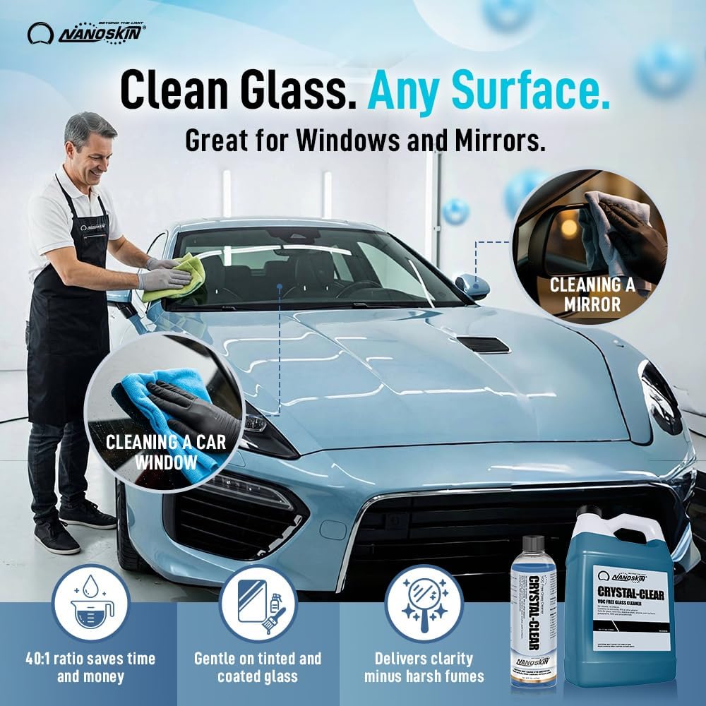 Nanoskin CRYSTAL-CLEAR VOC-Free Glass Cleaner 5 Gallon - Ultra-Concentrated, Eco-Friendly, Streak-Free Finish | Versatile Use for 40:1 Dilution | Perfectly Safe for Auto, Home, Garage & Beyond