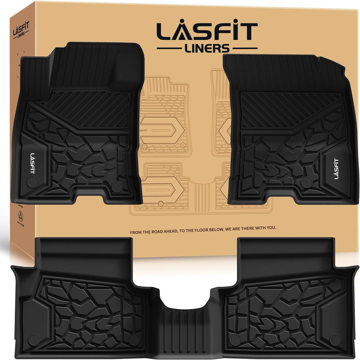 LASFIT Floor Mats for Ford Maverick 2025 2024 2023 2022 (Hybrid Models Only) All Weather Car Mats TPE Truck Liners Vehicle Accessories for Ford Maverick - 1st & 2nd Row, Black