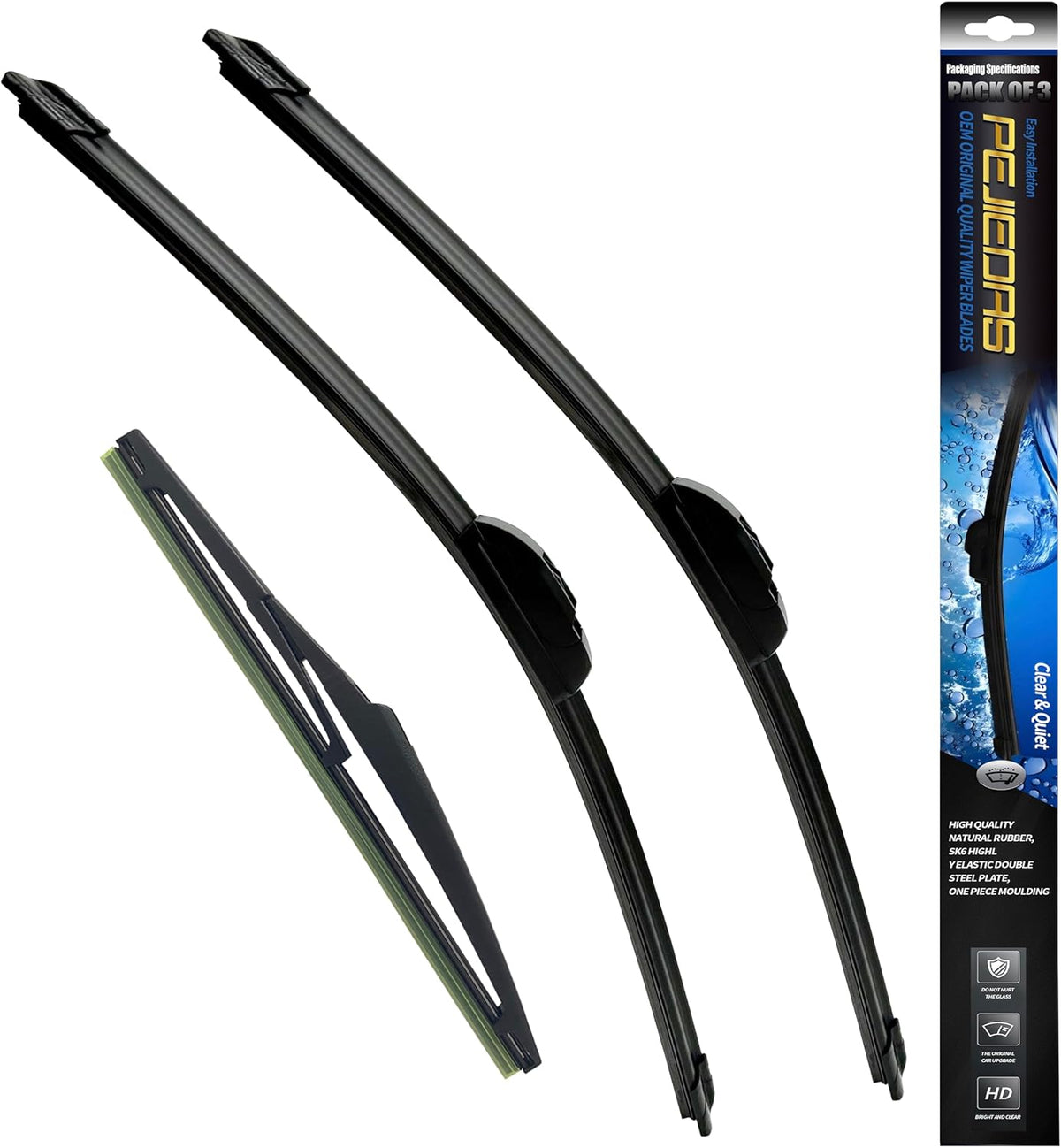 3 Wiper Blades, Front Wiper + Rear Wiper Blades for Toyota RAV4 2006-2012/Saturn xA 2004-2006 (24 inch + 17 inch + 12 inch) OE Original Style