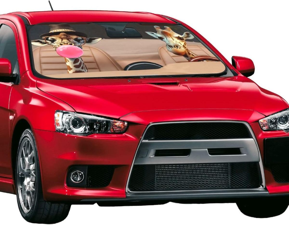 Funny Giraffe Car Sun Shade Windshield Sunshade Foldable Front Window Shield Cover for Truck SUV