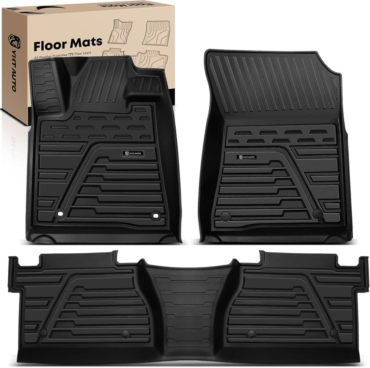 YHTAUTO Floor Mats Fit 2014-2021 Toyota Tundra CrewMax/Double Cab, TPE All Weather Floor Liner Odorless Custom Fit Car Mats, 1st 2nd Row Tundra Accessories