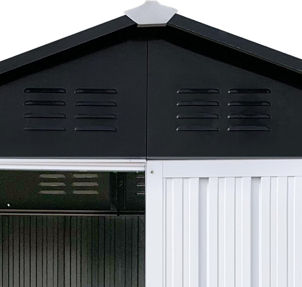 4x6 FT Outdoor Metal Storage Sheds with Apex Roof,Single-Storey Waterproof Roofed Structure Garden Shed w/Lockable Doors,for Lawn Equipment Tool Sundries,White+Black