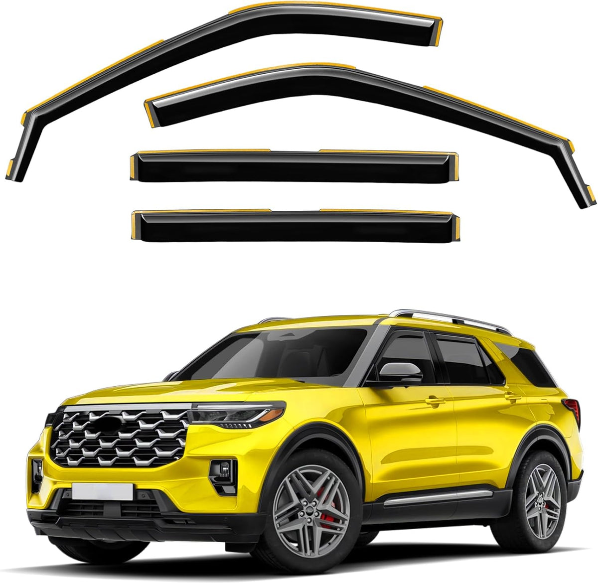 in-Channel Window Rain Guards Fit for Ford Explorer 2020 2021 2022 2023 2024 2025Extra Durable Window Deflectors Vent Visors Shades Exterior Car Accessories Visors Rain Guards - 4 pcs