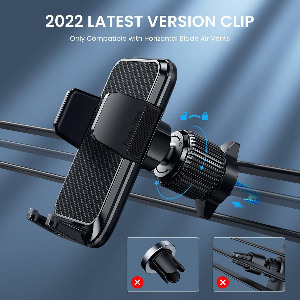 Qifutan Car Phone Holder with Anti-Slip Rubber, 360 Rotating Ball Joint, and Adjustable Support Ring for iPhone and Other Smartphones