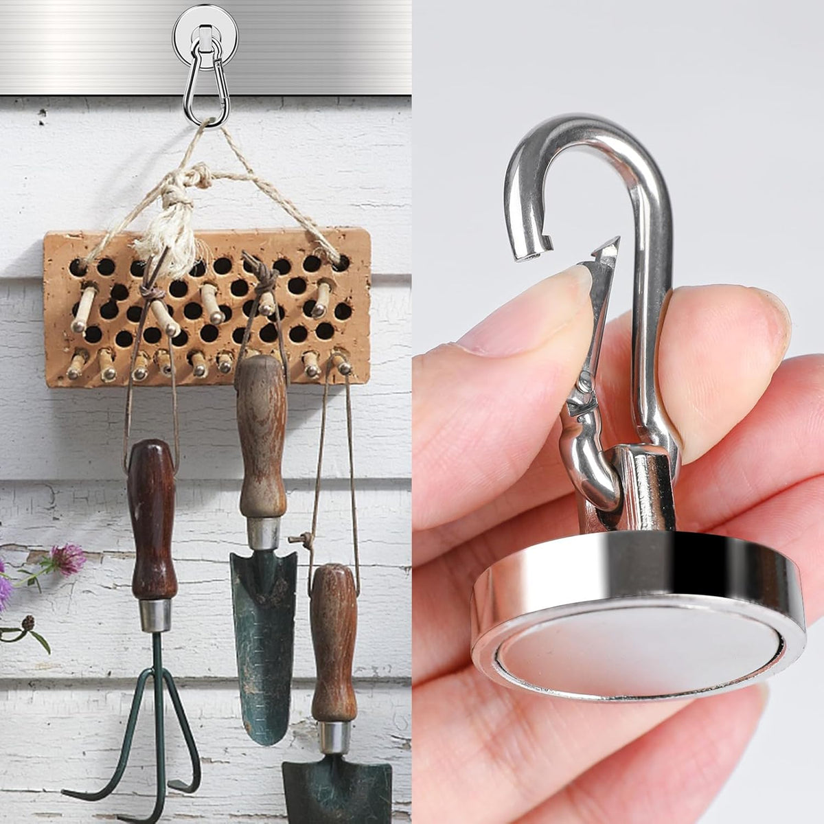 MIKEDE 150LB Magnetic Hooks, Neodymium Magnets Heavy Duty with Swivel Carabiner Hooks, Strong Rare Earth Magnets with Hooks for Garage, Kitchen, Cruise Cabin, Office - 3 Pack