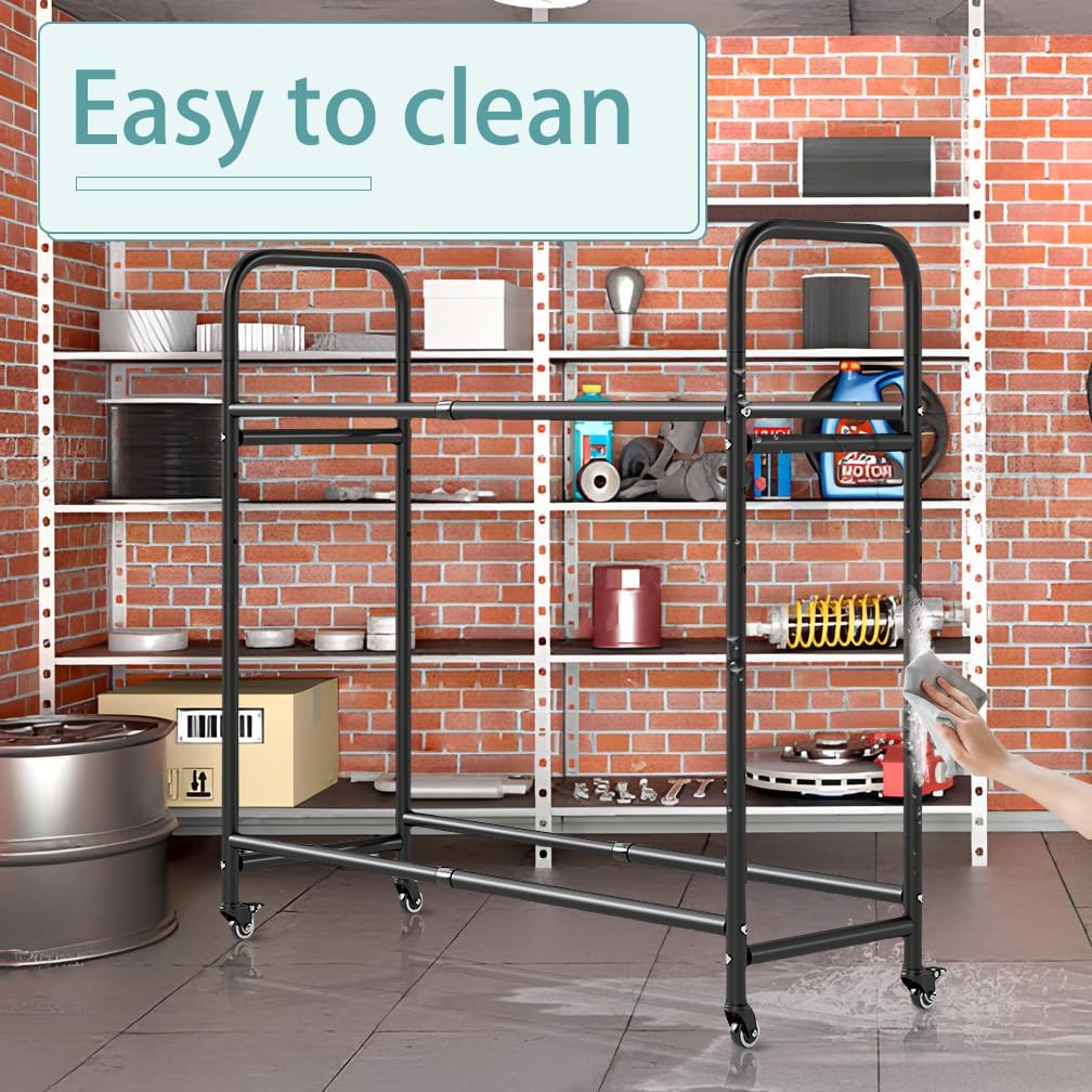 Hershii Tire Storage Rack Standing Garage Storage Shelf Organizer for Indoor Outdoor Use, Rolling Tire Rack Adjustable - Black 24.80-42.51'' X 15.35'' X 44.09''