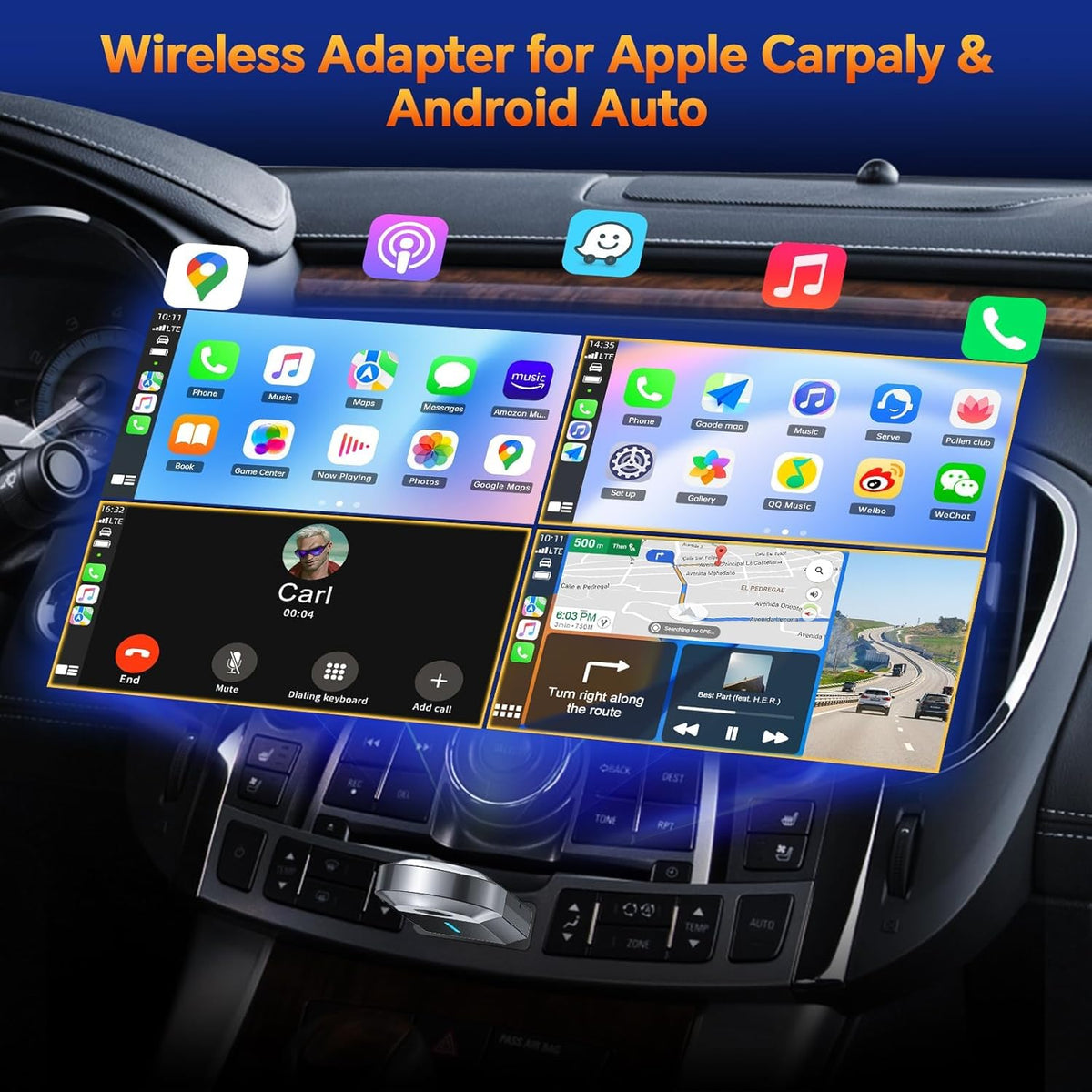 Master Cables Wireless Carplay Adapter 2 in 1 for Apple CarPlay & Android Auto,Wireless CarPlay USB A & USB C Dongle Converts Wired to Wireless,Compatible with Cars from 2016,Plug & Play