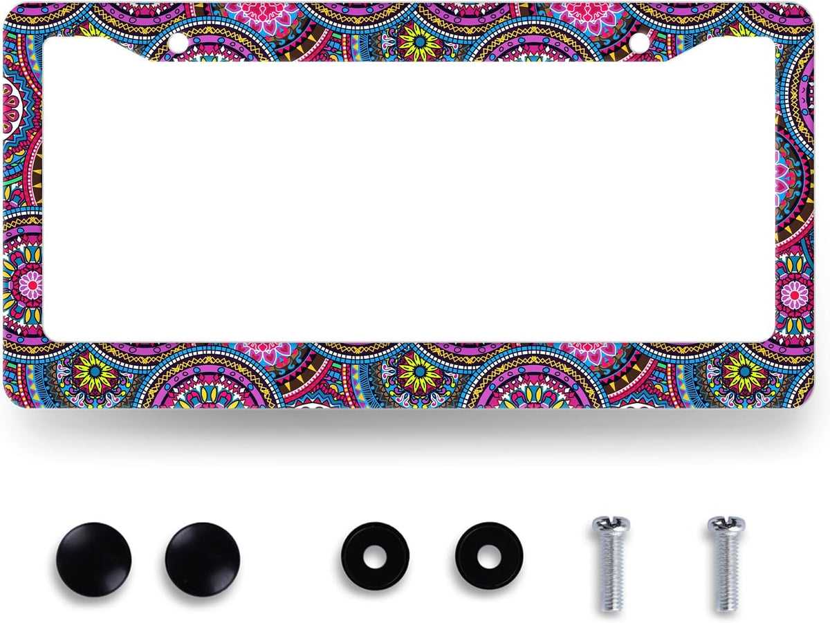 Purple Mandala License Plate Frame Hippie Boho License Plate Holder Stainless Steel Front and Rear Car Tags Auto Parts Funny License Plate Decoration with Screws for Men Women s 12.2"x 6.2"