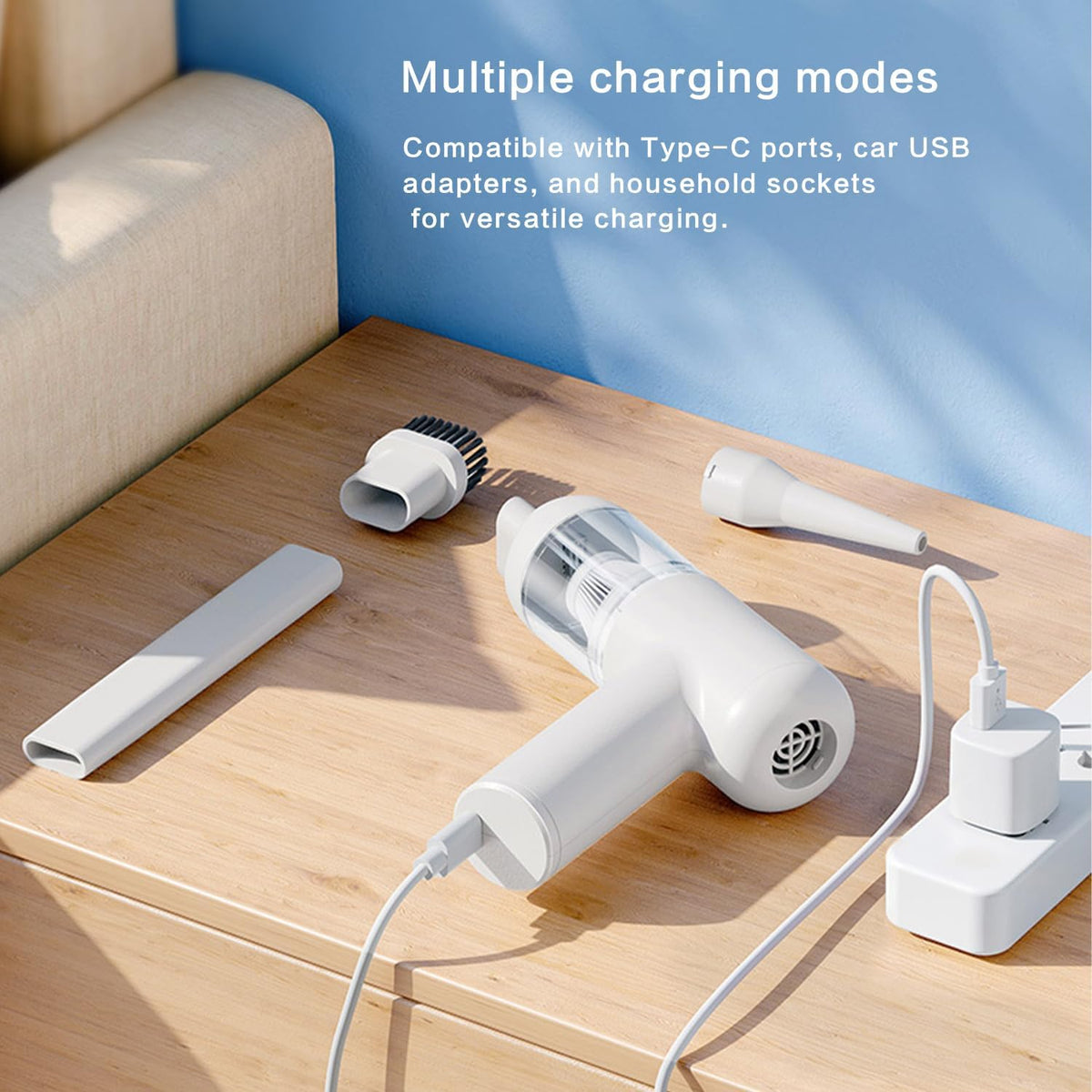 Car Vacuum Portable Handheld Vacuum Cordless Mini Cleaner Type-C Charge Rechargeable with 6000Pa Strong Suction for Home and Camping,Car, Office Desk, Keyboards, 30mins Runtime, Lightweight