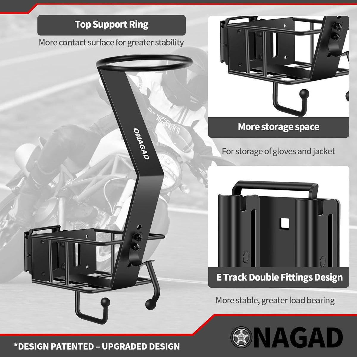 E Track Motorcycle Helmet Rack with Gloves Tray, E-Track Dirt Bike Bicycle Helmet Holder Display Hanger Storage Organizer Stand Hook, Motorcycle Etrack Accessories for Enclosed Trailer, Truck, Garage