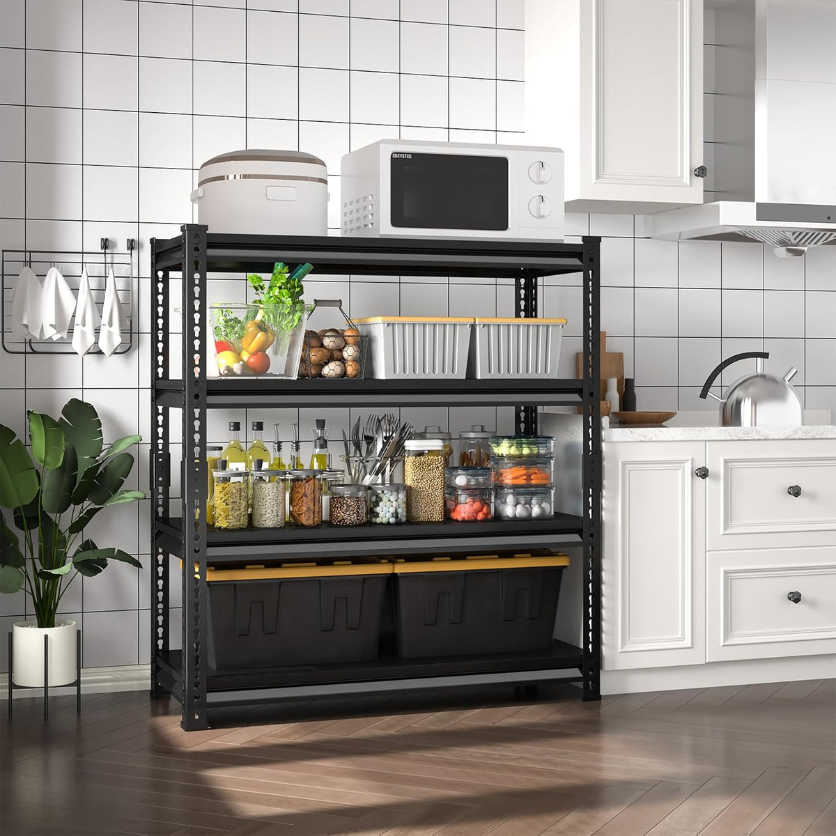 48" W Garage Shelving Heavy Duty, 1800LBS Loads Adjustable Garage Storage Shelves, 4-Tier Metal Shelving Units and Storage Racks, Industrial Utility Shelf,48" Wx16 Dx72 H, Black