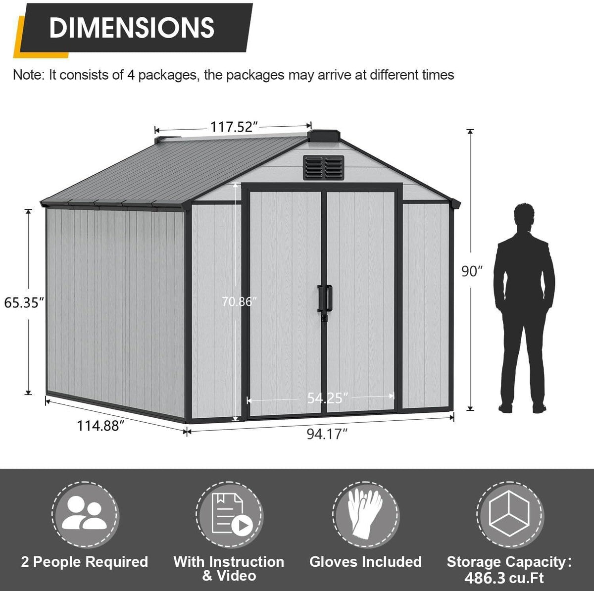 8 x 10 FT Plastic Tool Shed, All-Weather Outdoor Garden Tool Shed with Floor, Lockable Doors & Windows, Resin Storage Shed for Patio, Poolside, Backyard