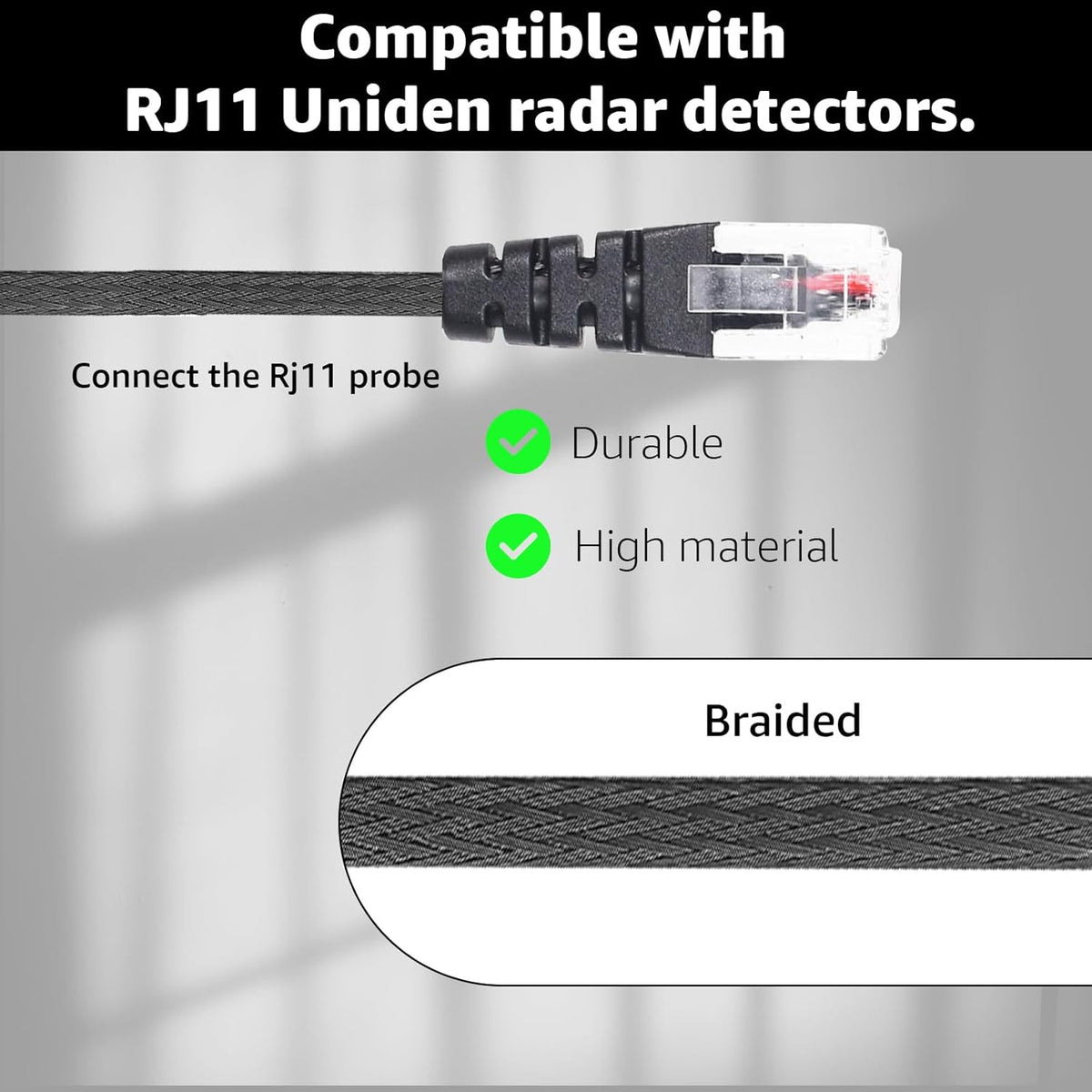 3PCS RJ11 Replacement Mirror Wire Power Cord for Uniden Radar Detectors，Fits R4 R3 R1 R7 R8 Model(3005201U)