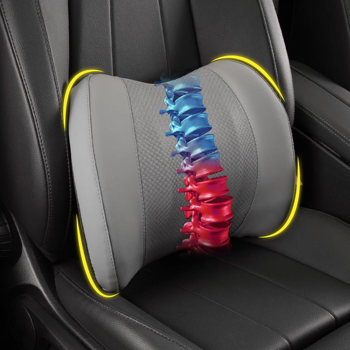 Lumbar Support Pillow for Car, Memory Foam Lumbar Pillow for Lower Back Pain Relief - Back Cushion for Driving, Chair Support for Car-Office Chair, Wheelchair - Gray