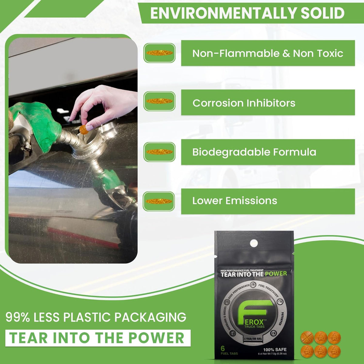 Ferox Fuel Catalyst for Trucks | Heavy-Duty Fuel Treatment for Diesel & Gas | Optimize Power, Reduce Waste | Treats Large Tanks | 1 Tab = 50 GAL | Works in All Engines