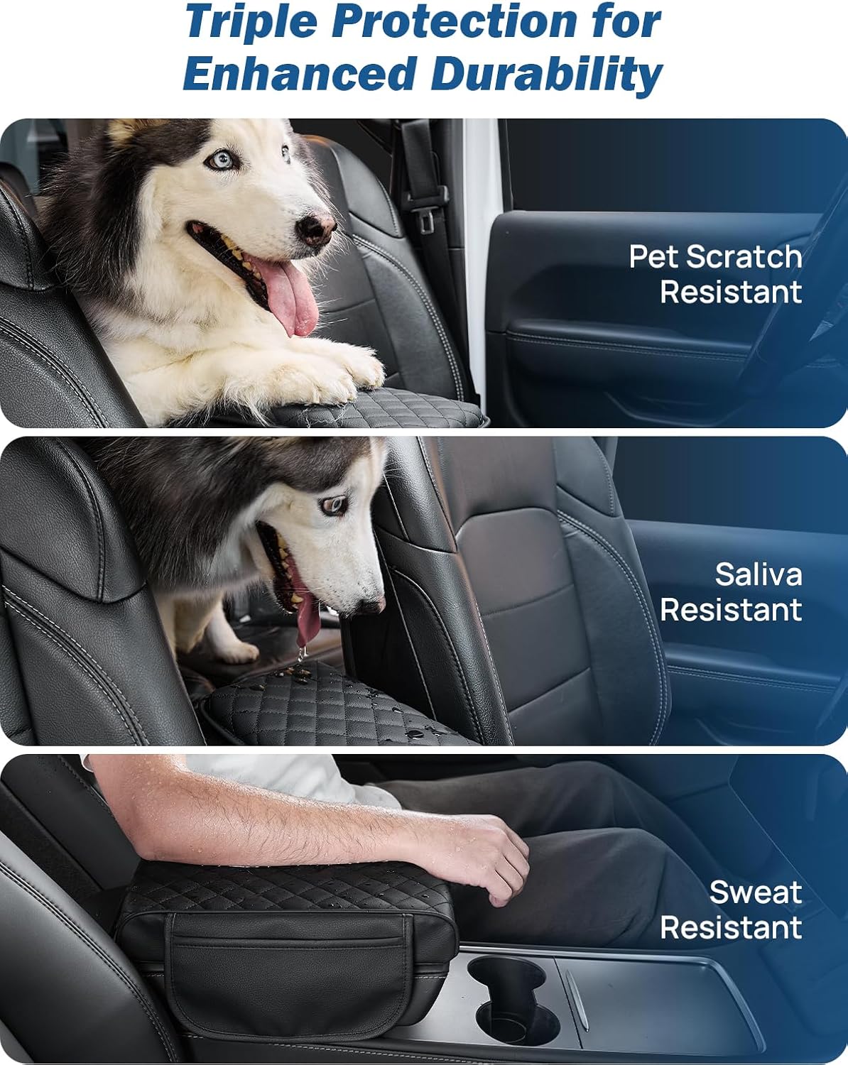 JOYTUTUS Center Console Cover for SUV Sedan, Thick Arm Rest Pad with Storage Bag Leather Middle Console Protector, ‎12.6" x 7.8" x 2.16"