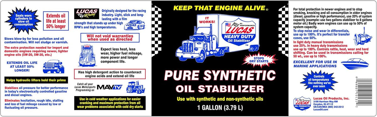 Lucas Oil 10131 Pure Synthetic Oil Stabilizer - 1 Gallon
