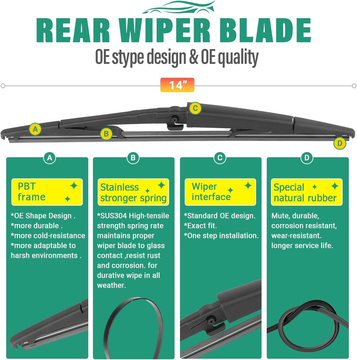 21" 21" 14" Windshield Wiper Blades Replacement for Jeep Grand Cherokee 2005 2006 2007 2008 2009 2010 Premium All Weather Front Rear Wipers Set - OEM Quality (Pack of 3)