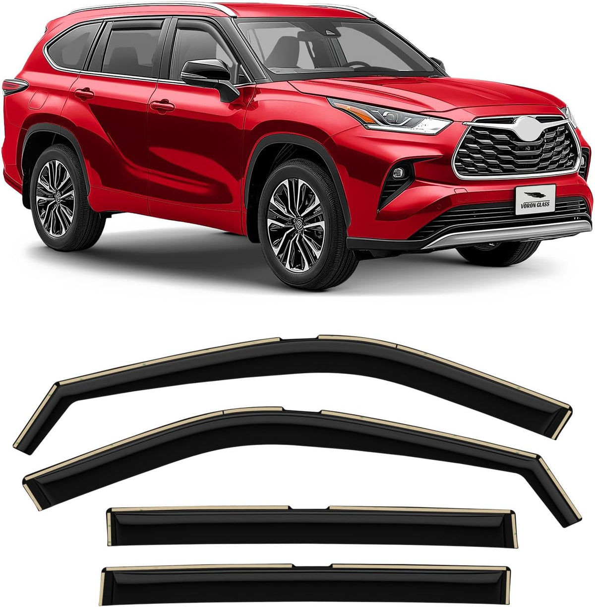 Voron Glass in-Channel Extra Durable Rain Guards for Toyota Highlander 2020-2025, Window Deflectors, Vent Window Visors, 4 Pieces - 200443
