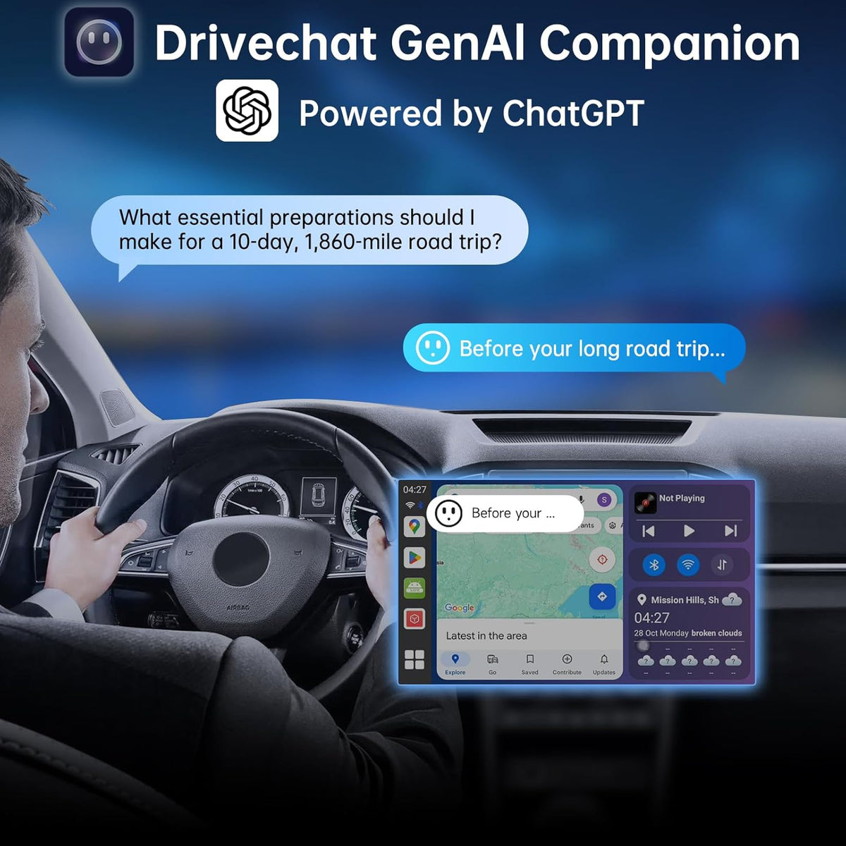 Ai Box Carplay/Android Auto Wireless Adapter, Android 13 6-in-1 Ai Box,4G LTE Card, GPS, DriveChat, Dual Bluetooth/WiFi, 4GB+64GB, Plug & Play for 2016+ Wired CarPlay, CB6A 2025 (CB6A-BK)