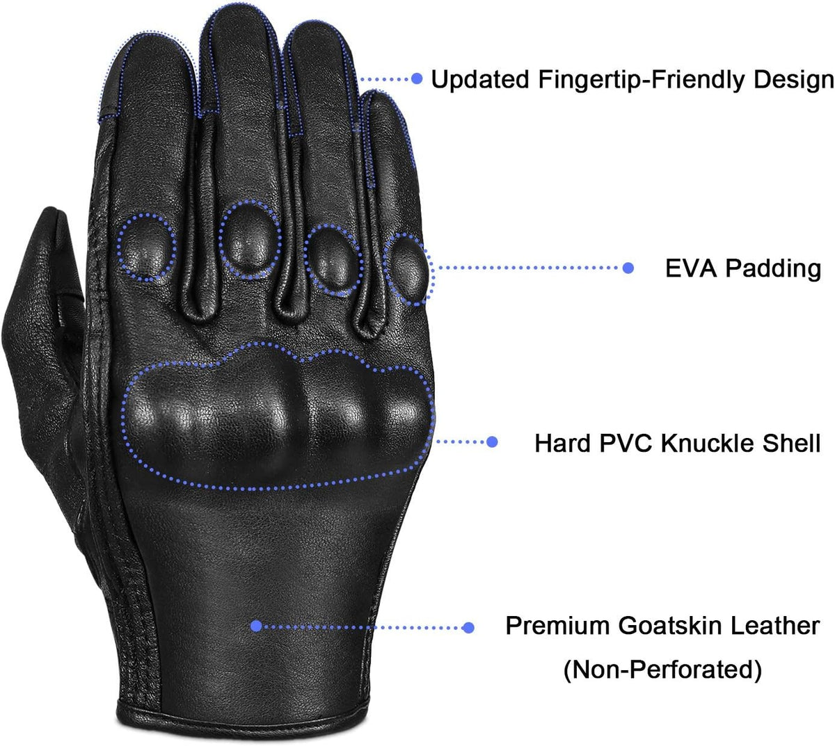 Superbike Full Finger Goat Skin Leather Touchscreen Motorcycle Gloves Non-Perforated, M